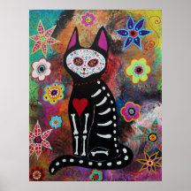 El gato Dia de los Muertos Painting Print