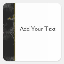 El gato negro con amarillo observa el ejemplo calcomanías cuadradass personalizadas