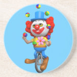 el payaso divertido 3d hace juegos malabares en el posavaso para bebida