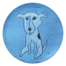 El perro azul embroma la placa plato para fiesta