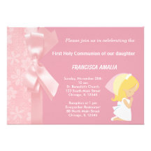 El rosa florece la comunión del acebo invitaciones personalizada