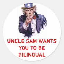 El tío Sam quisiera que USTED fuera bilingüe Etiquetas