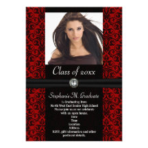 Elaborate Dark Red Black Damask Graduation Invites