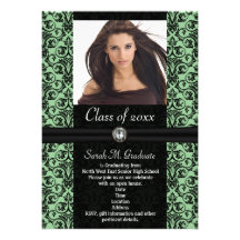 Elaborate Light Green Damask Graduation Personalized Invitations