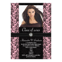 Elaborate Light Pink w/Black Damask Graduation Custom Invite