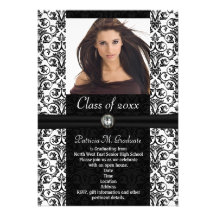 Elaborate White|Black Damask Graduation Custom Announcement