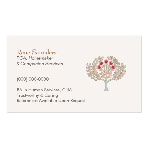 Elderly Care and Companion Services Business Card (front side)