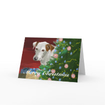 Elderly Jack Russell with Christmas Tree cards by justforjacks Elderly Jack Russell with Christmas Tree cards