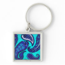 Electric Aqua Blue Indian Paisley Key Chain