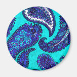 Electric Aqua Blue Indian Paisley Refrigerator Magnets