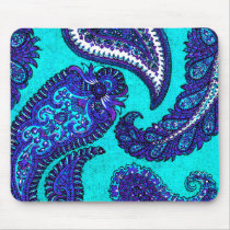 Electric Aqua Indian Paisley Mousepads