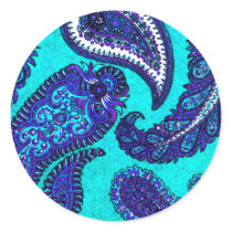 Electric Aqua Paisley Envelope Seal Sticker
