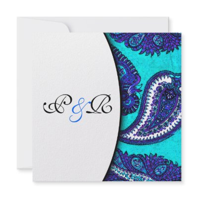 Electric Aqua Paisley Wedding Invitation