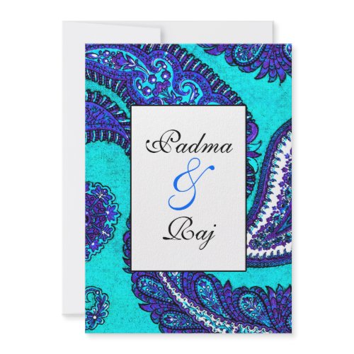 Electric Aqua Paisley Wedding Invitation invitation