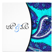 Electric Aqua Paisley Wedding Invitation