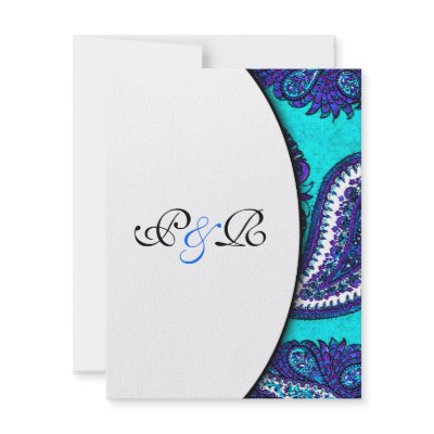 Electric Aqua Paisley Wedding Invitation RSVP