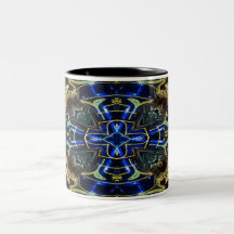 Electric Blue and Gold Medallion Cross on a Mug