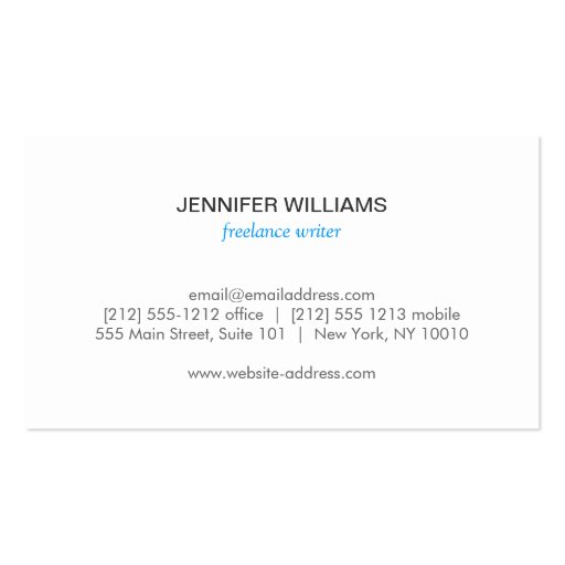 ELECTRIC BLUE BUTTERFLY LOGO on WHITE Business Card (back side)