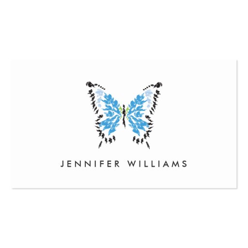 ELECTRIC BLUE BUTTERFLY LOGO on WHITE Business Card (front side)