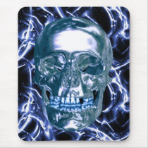Electric Blue Chrome Skull Mouse Pad