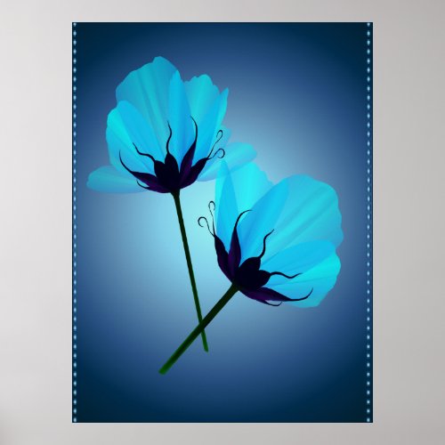 Electric Blue Flowers-bordered Print print