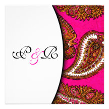Electric Fuscia Paisley Wedding Invitation