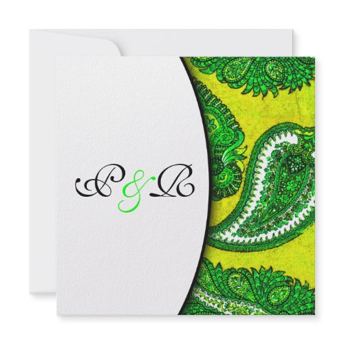 Electric Gold & Green Paisley Wedding Invitation invitation