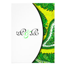 Electric Gold & Green Paisley Wedding Invitation