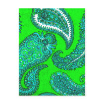 Electric Green and Aqua Blue Indian Paisley Post Cards