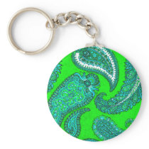 Electric Green and Aqua Indian Paisley Key Chain