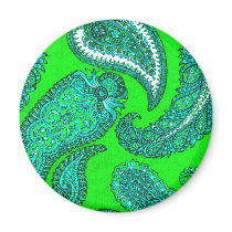 Electric Green and Aqua Indian Paisley Fridge Magnet