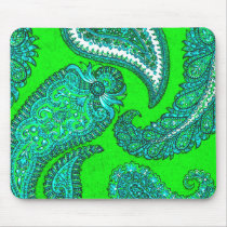 Electric Green and Aqua Indian Paisley Mouse Pad