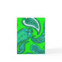 Electric Green & Aqua Paisley Note Cards