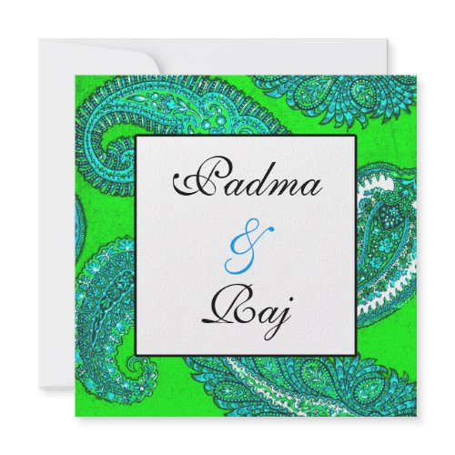 Electric Green & Aqua Paisley Wedding Invitation invitation