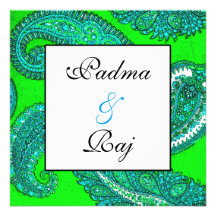 Electric Green & Aqua Paisley Wedding Invitation