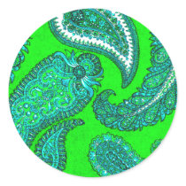 Electric Green Paisley Envelope Seal Sticker