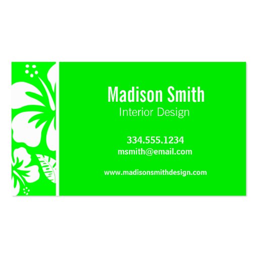 Electric Green Tropical Hibiscus; Palm Business Card Templates (back side)
