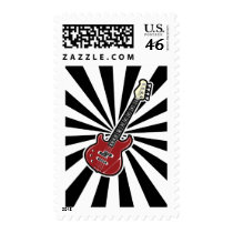 Electric guitar and psychedelic background postage stamps