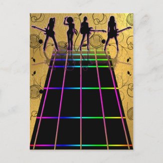 Electric Guitar Fret Girl Band on Gold Postcard