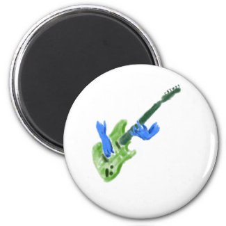 Electric guitar painting, green guitar blue hands magnet