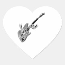 Electric guitar painting with hands, black & white heart sticker