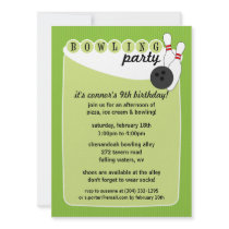 Electric Lime Retro Bowling Alley Bowling Birthday Announcements