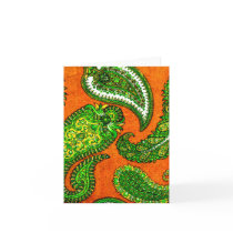 Electric Orange & Green Paisley Note Cards