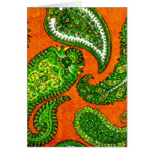 Electric Orange & Green Paisley Note Cards