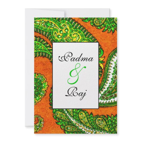 Electric Orange & Green Paisley Wedding Invitation invitation