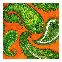Electric Orange & Green Paisley Wedding Invitation