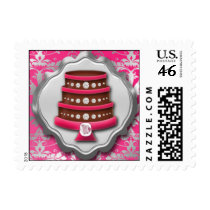 Electric Pink Cake Couture Glitzy Damask Bakery Stamps