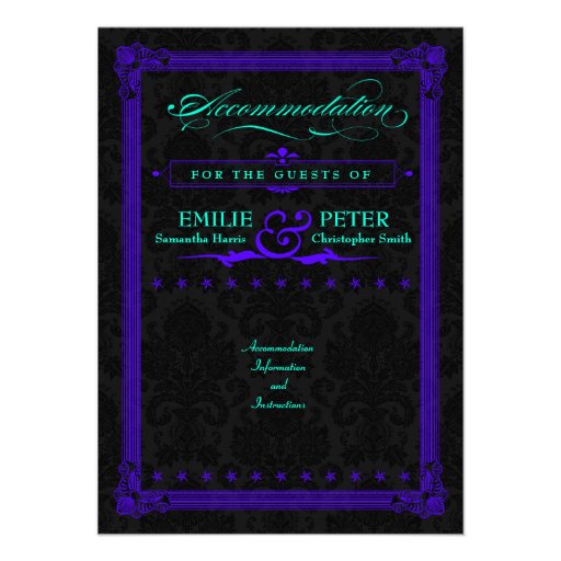 Electric Teal & Purple Poster Style Accommodations Custom Invitations