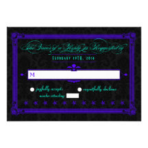 Electric Teal & Purple Poster Style Wedding RSVP Personalized Announcement