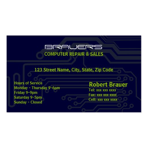 Electrical Circuit Board Blue Business Cards (front side)